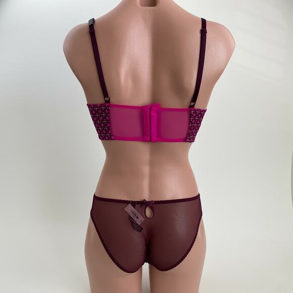 Victoria's Secret Very Sexy Lined Demi Bra 32C Brief XS Burgundy Set - Picture 4 of 12